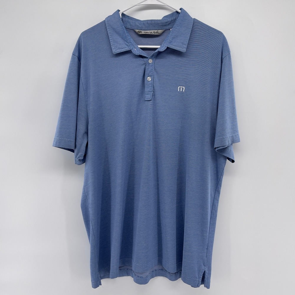 Travis Mathew Mens Blue Striped Polo Shirt Short Sleeve Golf Casual Size XL - Picture 2 of 8